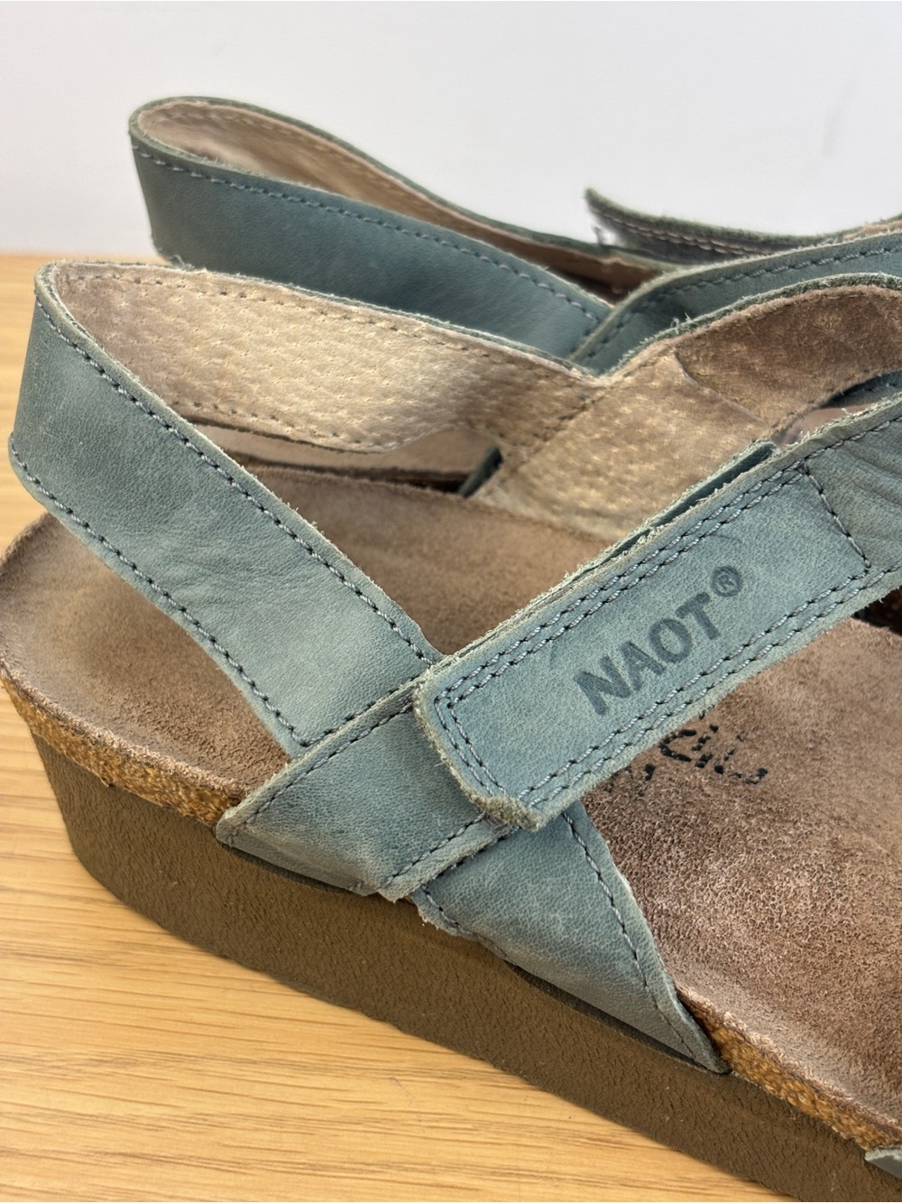 Naot Kayla Teal Leather Wedge Slingback Sandal Woman’s 7 - Picture 2 of 8